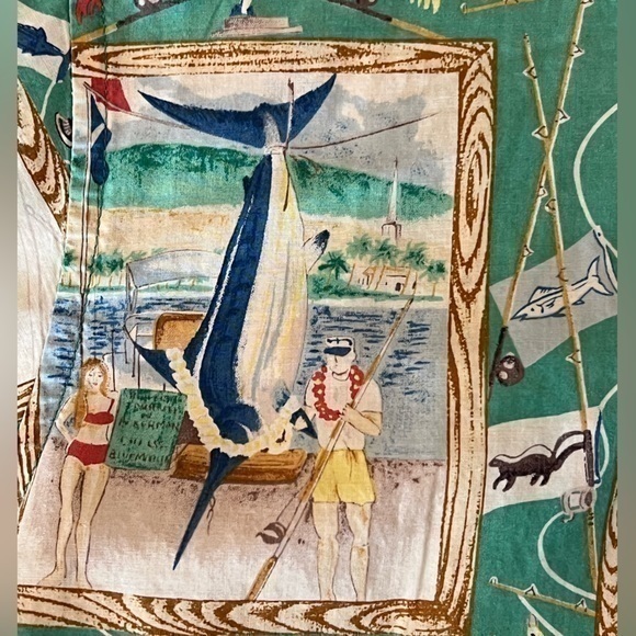 Reyn Spooner short sleeve‎ shirt Mens size medium blue fishing marlin deep sea - Picture 3 of 5